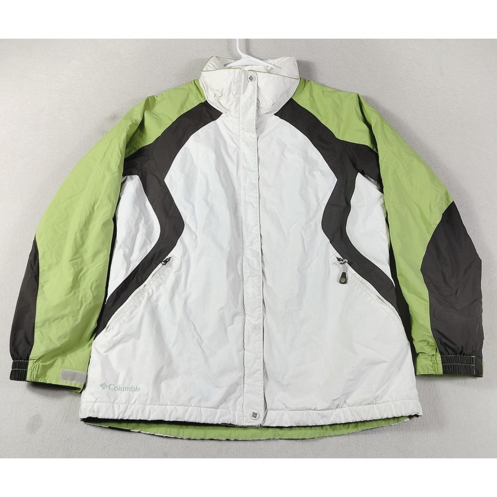 Columbia Ski Jacket Womens Large White Green XL5848 Insulated Winter Coat